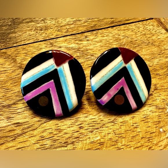 Southwestern Inspired Vintage Handcrafted Geometric Design Post Earrings - Picture 1 of 6